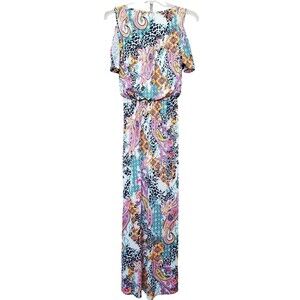 S-Twelve Cold Shoulder Blouson Maxi Dress Size Medium